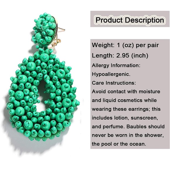 Green Beaded Earrings - Picture 3 of 8